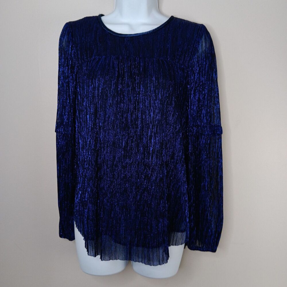 Anthropologie Moulinette Soeurs Blouse Women Small Blue Metallic Top Night Out